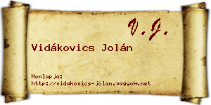Vidákovics Jolán névjegykártya